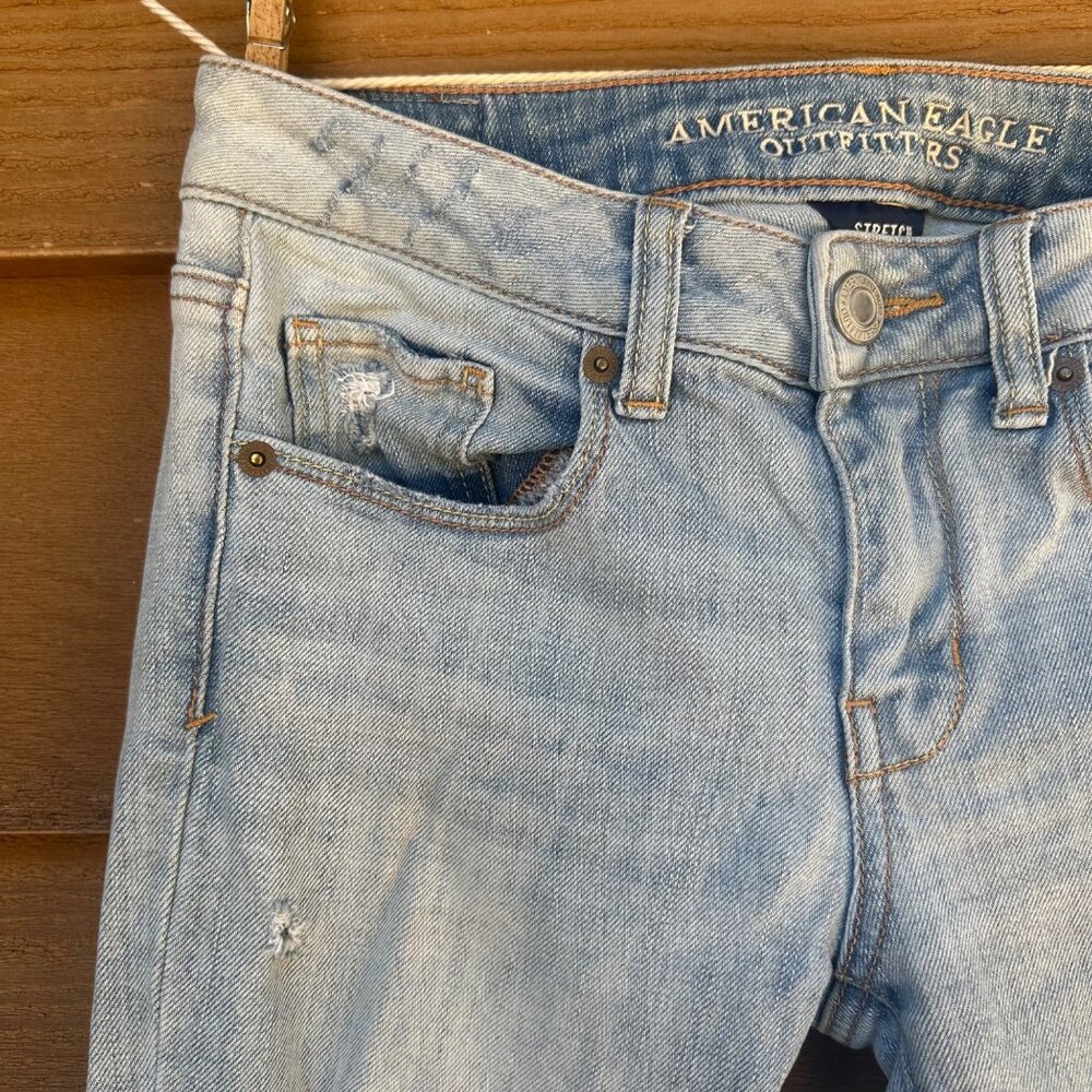 American Eagle Outfitters Stretch Skinny Distressed Light Blue Jeans Size 2 - Picture 5 of 13